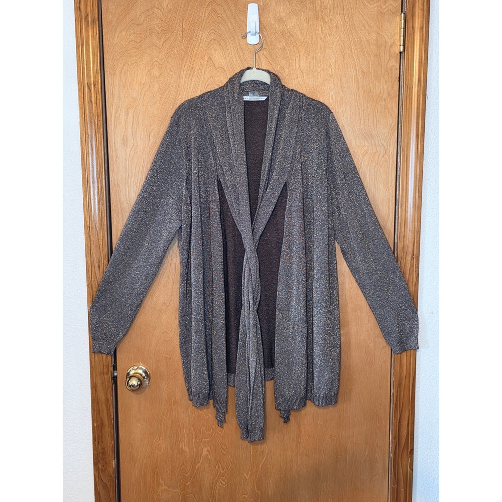 Peter Nygard Metallic Bronze Open Front Cardigan Sweater XL Glam Maximalist